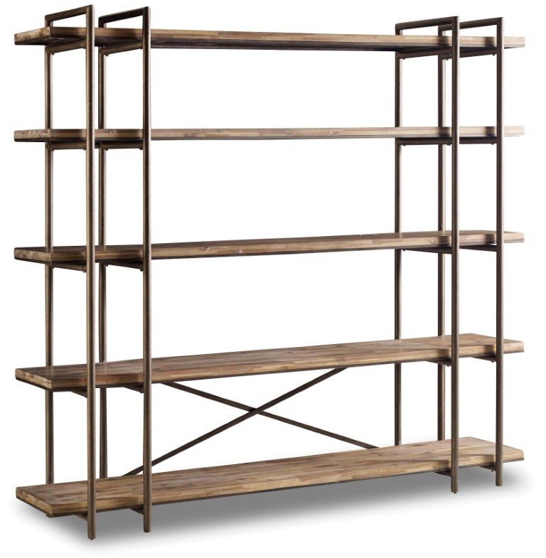 Hooker Furniture Studio 7H Scandinavian-Industrial Scaffold Console With Wire-Brushed Shelves, Antique Brass Trim, Multi-Use Storage 5382-55494