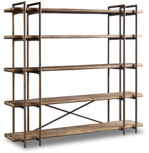 Hooker Furniture Studio 7H Scandinavian-Industrial Scaffold Console With Wire-Brushed Shelves, Antique Brass Trim, Multi-Use Storage 5382-55494
