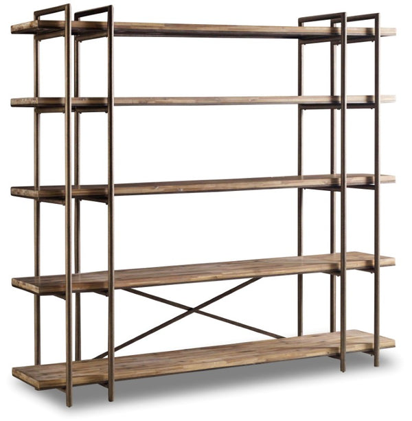 Hooker Furniture Studio 7H Scandinavian-Industrial Scaffold Console With Wire-Brushed Shelves, Antique Brass Trim, Multi-Use Storage 5382-55494