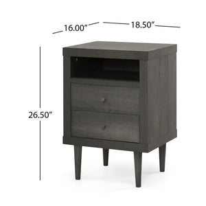 English Elm Christopher Knight Home® - 2-DRAWER Nightstand with Faux Wood Finish and Rubberwood Legs, Compact Storage Nightstand with Knob Handles Grey 72037.00GRY