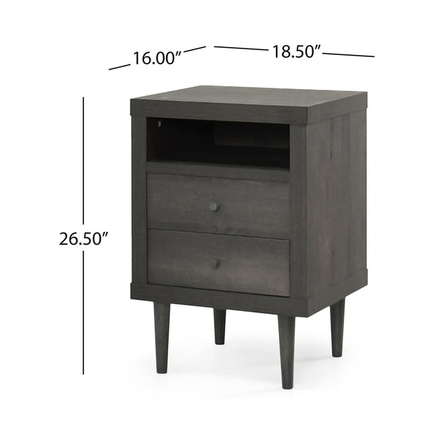 English Elm Christopher Knight Home® - 2-DRAWER Nightstand with Faux Wood Finish and Rubberwood Legs, Compact Storage Nightstand with Knob Handles Grey 72037.00GRY