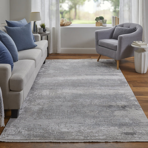 Feizy Rugs Cadiz Abstract Watercolor Area Rug - Luxurious Machine-woven Design Inspired By Spanish Elegance Taupe,Gray,Silver Viscose,Acrylic 8663888flgy000p22