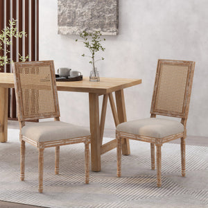 English Elm Dining Chair Set of Two with Cane Back Fluted Legs and Upholstered Seat French Style 71238.00BGENTL