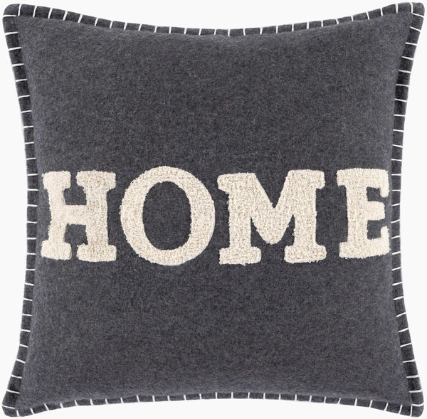Surya Home Time 18"X18" Country Cottage Accent Pillow - Luxurious Blend, Easy Care, Charming Design Black Wool,Polyester,Nylon,Cotton Htm002-1818p