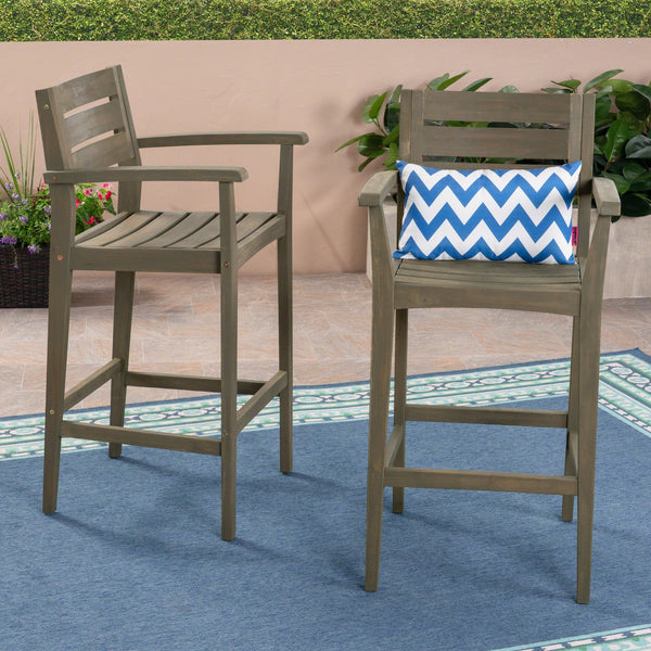 English Elm Wood Acacia Bar Stool with Ladder Back and Slatted Seat for Kitchen or Patio 62719.00GRY-4