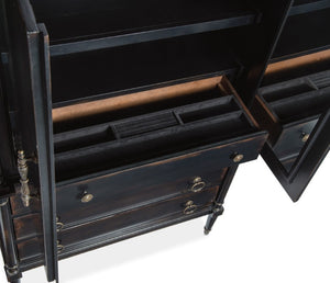 Hooker Furniture Charleston Elegant Jewelry Armoire With Black Cherry Patina, Cedar-Lined Drawer & Felt Lined Hooks 6750-90014-97