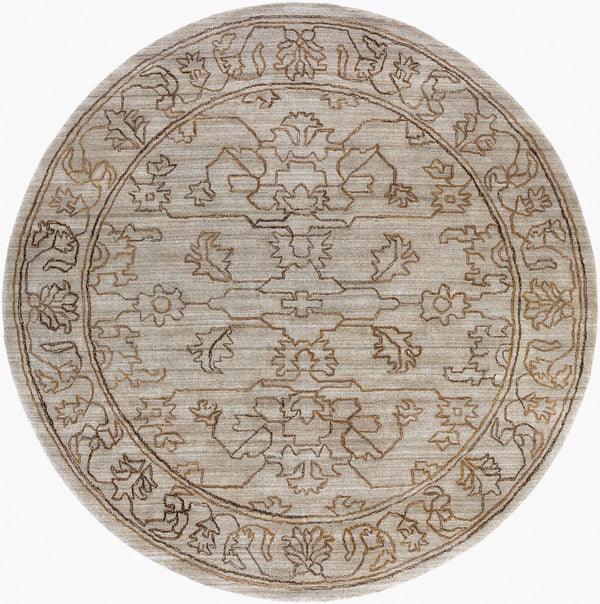 Hightower HTW-3003 8' x 8' Round Handmade Rug HTW3003-8RD  Light Gray, Medium Brown, Charcoal Surya
