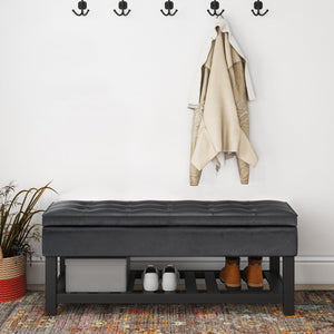 English Elm Cosmopolitan Storage Ottoman Bench - Stylish Distressed Black Faux Leather With Hidden Storage & Seat B136P158559