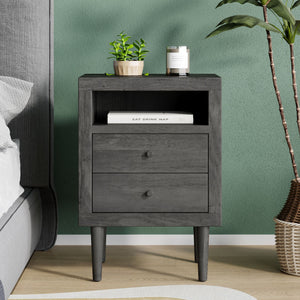 English Elm Christopher Knight Home® - 2-DRAWER Nightstand with Faux Wood Finish and Rubberwood Legs, Compact Storage Nightstand with Knob Handles Grey 72037.00GRY