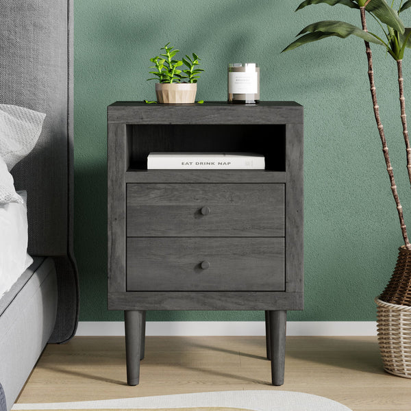 English Elm Christopher Knight Home® - 2-DRAWER Nightstand with Faux Wood Finish and Rubberwood Legs, Compact Storage Nightstand with Knob Handles Grey 72037.00GRY
