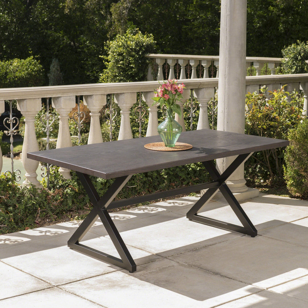 English Elm Rolando Outdoor Aluminum Dining Table with X-brace Steel Frame for Patio Gatherings 61625.00TBRN