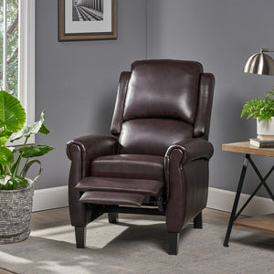 English Elm Christopher Knight Home® - Fabric Burgundy Recliner Chair Mid-Century PU Leather Pushback Sofa with Tufted Cushion, Compact Comfort 57574.00BDY