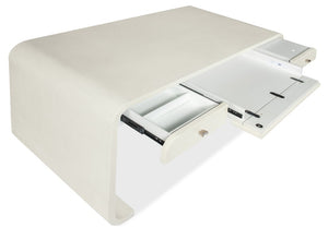 Hooker Furniture Serenity Sand Dollar Bayport Writing Desk With Raffia Accents, 3 Drawers, Keyboard Drop & Cable Management 6350-10460-03