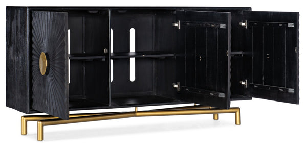 Hooker Furniture 69-Inches Entertainment Console — Black Mango Wood With Hammered Gold Hardware, Ventilated Cable Access & Removable Shelves (Supports 70" Tv) 5560-55469-DKW