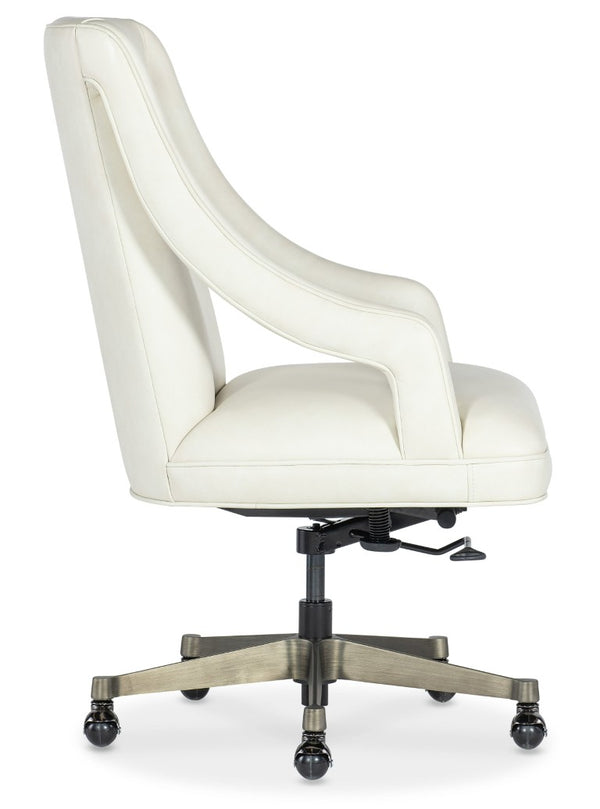 Hooker Furniture Meira Executive Swivel Tilt Chair With Top-Grain Leather, Polished Metal Base, Ergonomic Comfort And Style White EC210-001