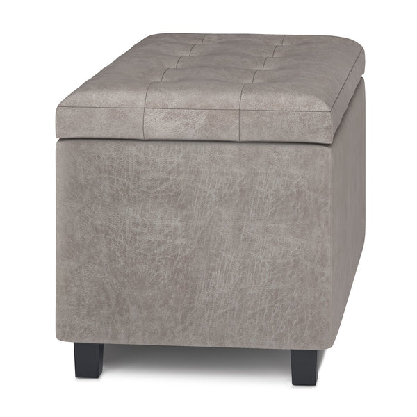 English Elm Cosmopolitan Storage Ottoman - Distressed Grey Taupe Faux Leather, Stylish Storage & Seating Solution B136P159771