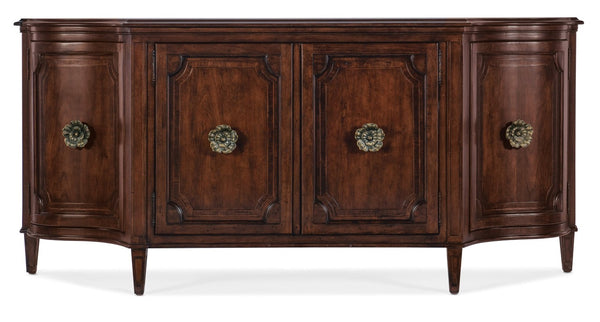 Hooker Furniture Charleston Maraschino Cherry Four-Door Buffet With Maple Inlay, Felt Silverware Tray & Antique Pulls 6750-75900-85