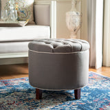 Safavieh Amelia Tufted Storage Ottoman Charcoal / True Taupe HUD8220A