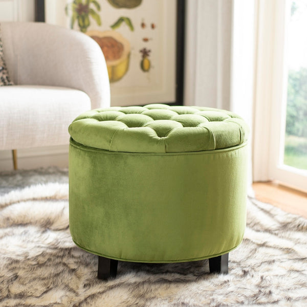 Safavieh Amelia Tufted Storage Ottoman Fern Green HUD8220R