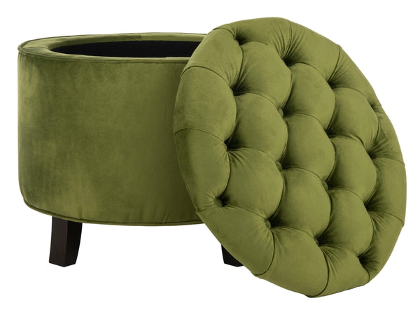 Safavieh Amelia Tufted Storage Ottoman Fern Green HUD8220R