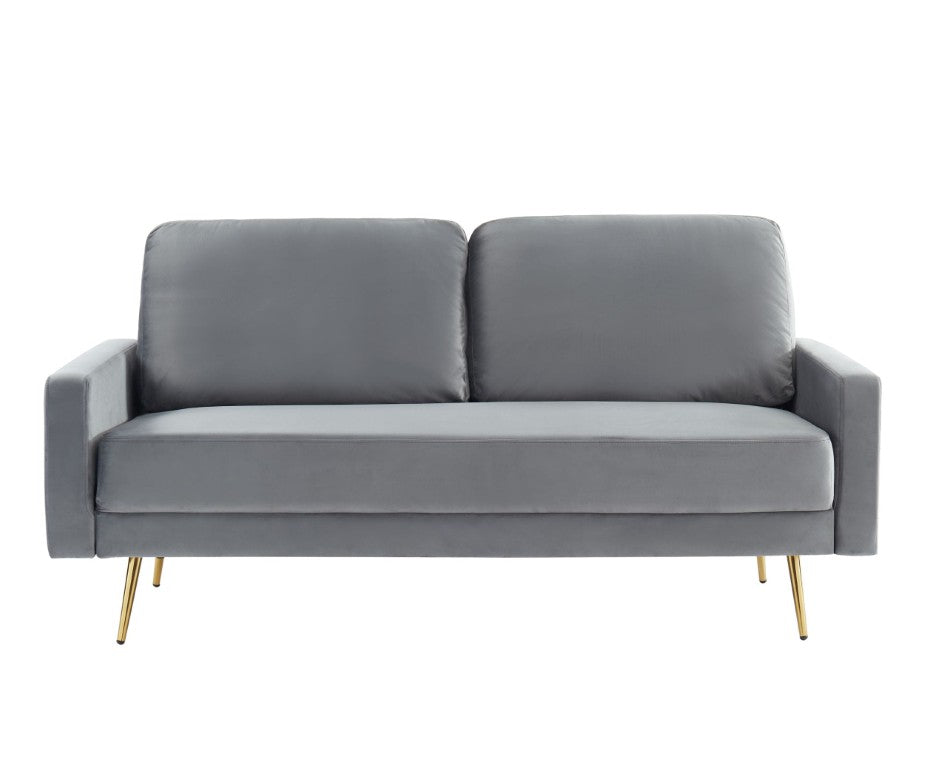 VIG Furniture Huffine Velvet Grey Sofa With Brass Legs — Mid-Century Modern 72" Two-Seat Comfort, Streamlined Elegance VGHCJYM2030-GRY