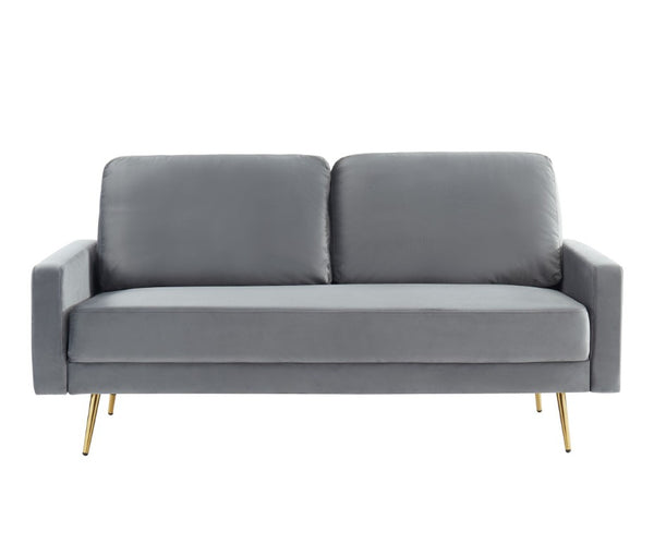 VIG Furniture Huffine Velvet Grey Sofa With Brass Legs — Mid-Century Modern 72" Two-Seat Comfort, Streamlined Elegance VGHCJYM2030-GRY