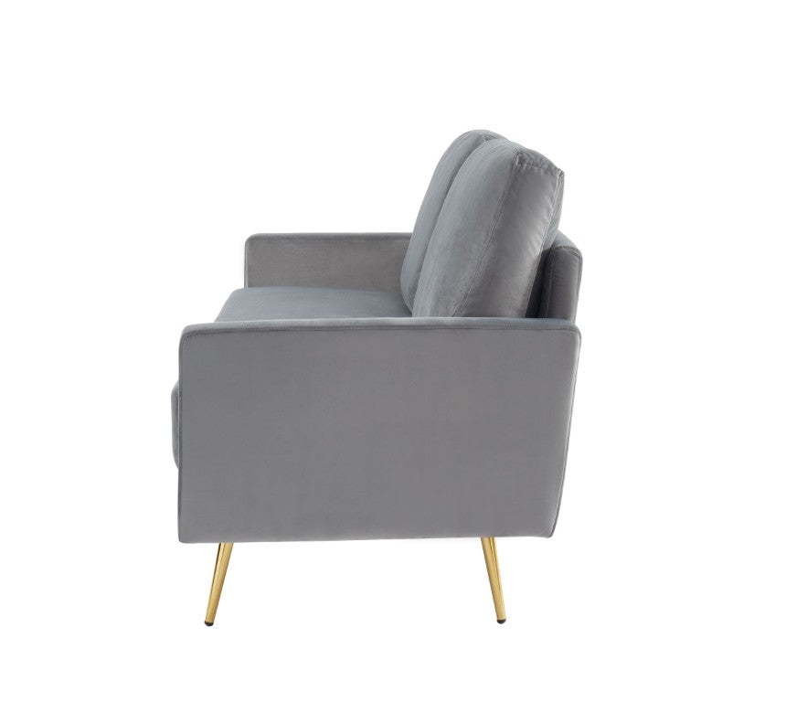 VIG Furniture Huffine Velvet Grey Sofa With Brass Legs — Mid-Century Modern 72" Two-Seat Comfort, Streamlined Elegance VGHCJYM2030-GRY