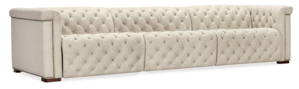 Hooker Furniture Savion Chesterfield 3-Seat Sofa In Aries Beach Performance Fabric With Power Headrests & Trim 43.00 L x 126.00W x 28.75H SS435-3PC3-414