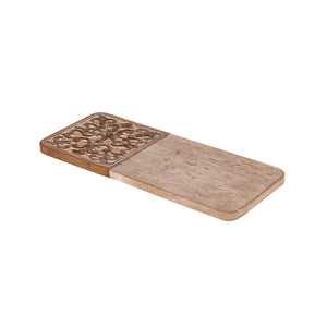Acanthus Carved Wood and Marble Cutting Board, Natural, Small EAW40613 Park Hill