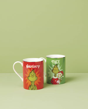 Lenox Merry Grinchmas Naughty & Nice Mug Set Green, IVORY PORCELAIN 897086