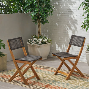 English Elm Christopher Knight Home® - HILLSIDE Woven Bistro Chair Set of 2 — Folding Wood Patio Seating with Handcrafted Caning, Low-Maintenance Comfort Brown 65092.00