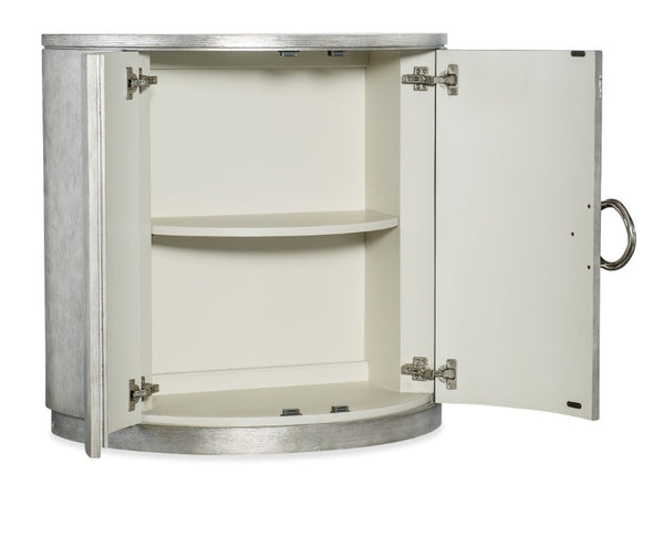 Hooker Furniture Melange Demilune Chest With Silver Leaf Finish — Transitional Oak Veneer Console With Adjustable Shelf And Twist Hardware 628-85656-95