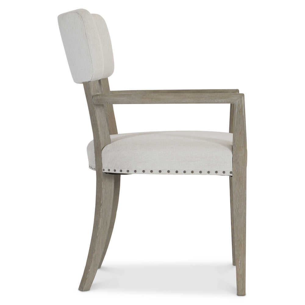 Bernhardt Bernhardt Albion Arm Chair — Casual Traditional Upholstered Dining Accent Chair With Pewter Oak Frame & Nailhead Trim 311542