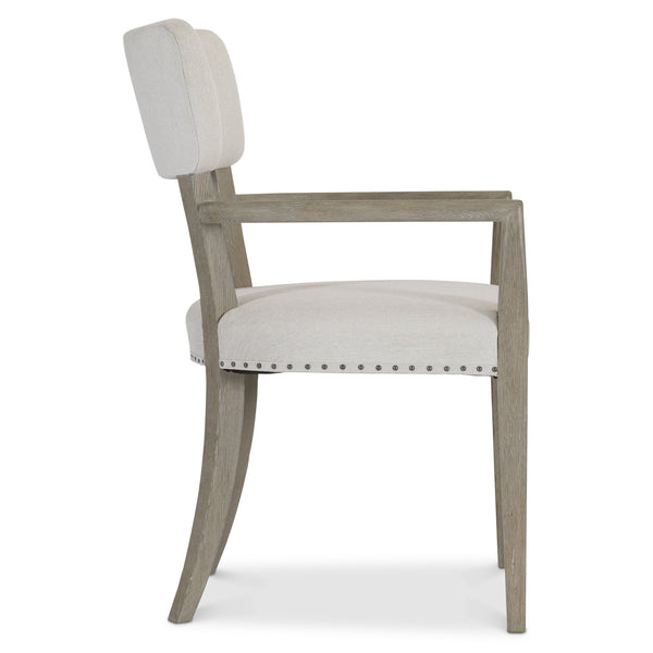 Bernhardt Bernhardt Albion Arm Chair — Casual Traditional Upholstered Dining Accent Chair With Pewter Oak Frame & Nailhead Trim 311542