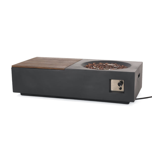 English Elm Outdoor Concrete Propane Fire Pit Table 50000 Btu Patio Coffee Dark Gray 74005.00DGRY-50K