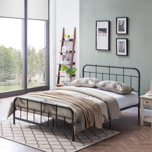 English Elm Queen Iron Platform Bed Pipe Style Frame No Box Spring Needed Industrial Loft Bedroom Charcoal Grey 64072.00CHARGRY-Q
