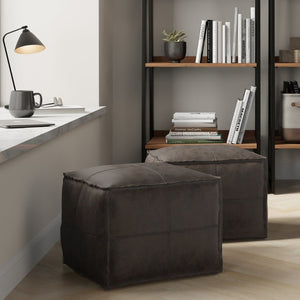 English Elm Sheffield Square Pouf - Handcrafted Distressed Brown Leather Accent For Stylish Living Spaces B136P159303-GIGA