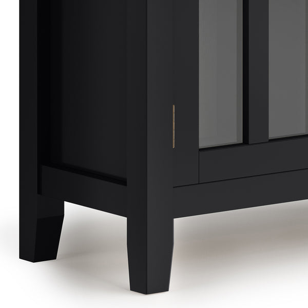 English Elm Artisan Low Storage Cabinet - Elegant Black Design With Glass Doors And Adjustable Shelves For Versatile Use B136P158391