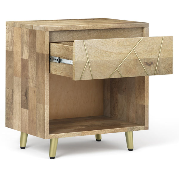 English Elm Jager Handcrafted Mango Wood Bedside Table with Soft-Close Drawer & Gold Inlay Legs, 22"W B136P158755