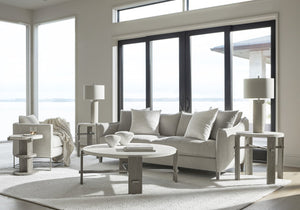 Bernhardt Bernhardt Foundations Cocktail Table With Two-Tone Cerused Acacia, Brushed Steel Accents, Soft-Close Drawers And Rustic Modern Flair Linen 49"W x 49"D x 17"H 306015