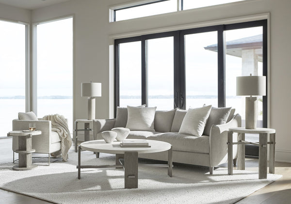 Bernhardt Bernhardt Round Side Table With Wire‑Brushed Acacia Top, Linen/Shale Finish & Stainless Accents 306125