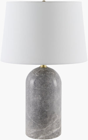 Surya Huriel 24" Marble Accent Table Lamp - Elegant Arts & Crafts Design With Linen Shade For Classy Spaces Body, Gray,Shade (Outside), Cream,Shade (Inside), White,Finial, Metallic ,Nickel,Harp, Metallic ,Nickel,Cord, Translucent Marble,Linen,Iron Hur-001