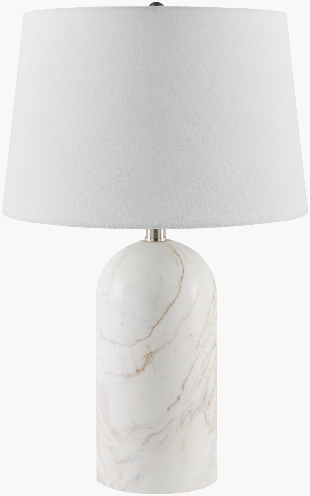 Surya Huriel 24" Marble Accent Table Lamp - Elegant Arts & Crafts Design With Linen Shade For Classy Spaces Body, White,Shade (Outside), Cream,Shade (Inside), White,Finial, Metallic ,Nickel,Harp, Metallic ,Nickel,Cord, Translucent Marble,Linen,Iron Hur-002