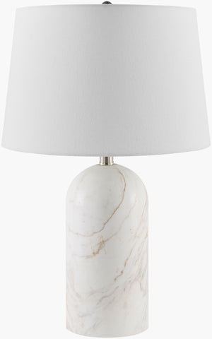 Surya Huriel 24" Marble Accent Table Lamp - Elegant Arts & Crafts Design With Linen Shade For Classy Spaces Body, White,Shade (Outside), Cream,Shade (Inside), White,Finial, Metallic ,Nickel,Harp, Metallic ,Nickel,Cord, Translucent Marble,Linen,Iron Hur-002