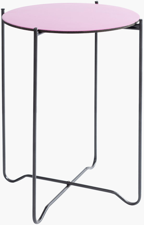 Surya Hues Modern End Table - 19"H X 14"W Stylish Accent Piece For Living Room & Home Decor Revamp Top, Pink,Base, Black Manufactured Wood,Iron Hus-002
