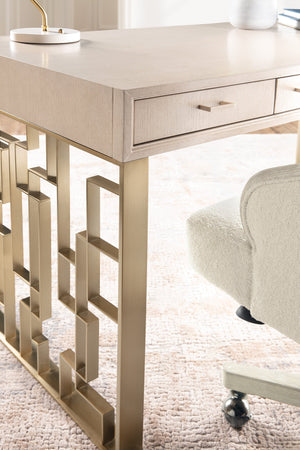 Hooker Furniture Marlowe Oak Veneer Writing Desk with Geometric Metal Legs for Modern Home Office 6420-10459-80