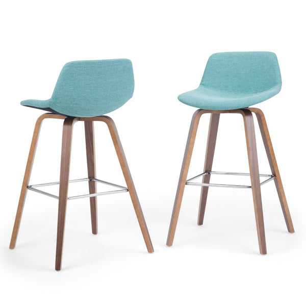 English Elm Randolph Mid-Century Modern Bentwood Bar Stools Set Of 2 - Stylish Aqua Upholstered Comfort & Durability B136P159440-GIGA