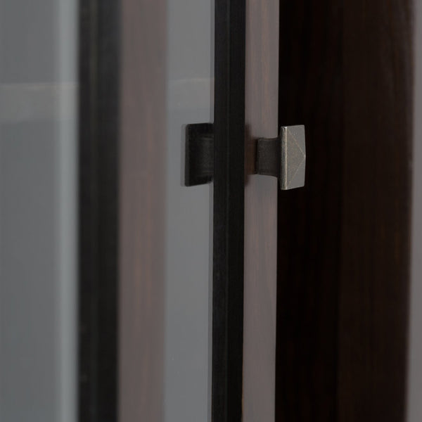 English Elm Cosmopolitan Solid Wood Medium Storage Cabinet in Dark Mahogany Brown with Sliding Glass Doors, Adjustable Shelves B136P159521