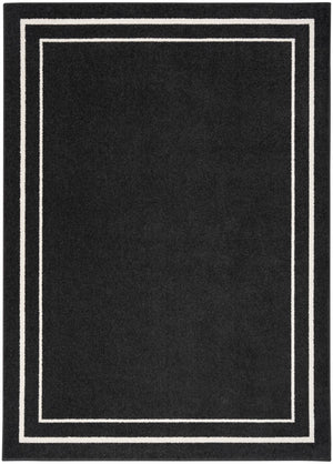 Nourison Essentials NRE02 Machine Made Power-loomed Narrow Border Indoor/Outdoor Contemporary Outdoor Rug Black Ivory, Black Ivory 100% Polypropylene 99446137104