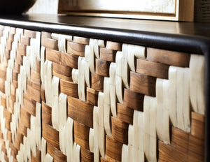 Hooker Furniture Commerce Entwined Credenza With Woven Wood & Bone Inlay, Black Mango Case, Soft-Close Doors, Media-Ready 7228-85081-99